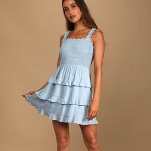 Lulus Light Blue Smocked Tie-Back Mini Dress - XS